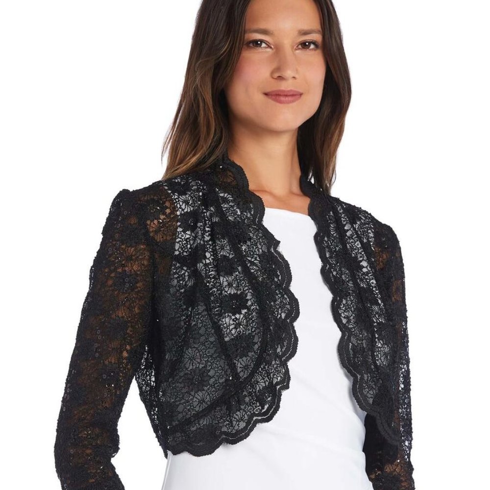 R&M Richards Black Lace Sequin Bolero Jacket NWT